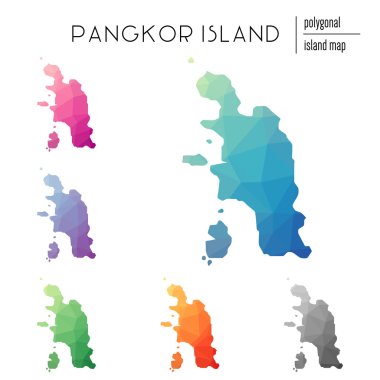 Poligonal Pangkor Adası haritaları vektör kümesi düşük Poli sanat parlak bir gradyan ile dolu.