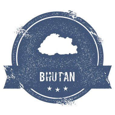 Bhutan işareti. Lastik damgası Bhutan, vektör çizim Haritası ve adı ile seyahat. Kullanılabilir