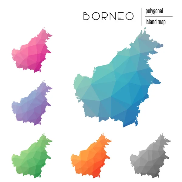 Conjunto de mapas poligonales vectoriales Borneo llenos de gradiente brillante de arte polivinílico bajo . — Vector de stock