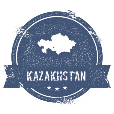 Kazakistan işareti. Lastik damga adı ve Kazakistan, vektör çizim Haritası ile seyahat. Can