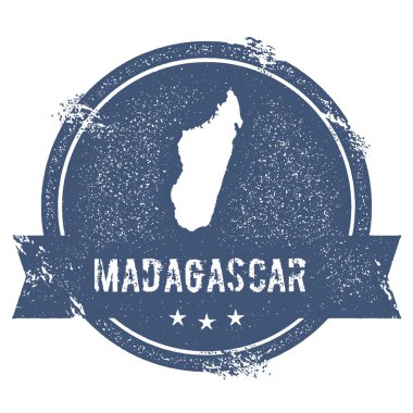 Madagaskar işareti. Lastik damga adı ve Madagaskar, vektör çizim Haritası ile seyahat. Can