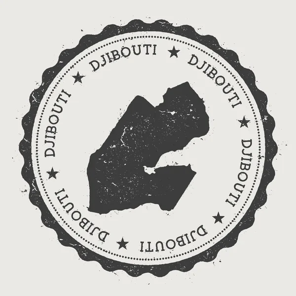 Sello de goma redonda hipster Djibouti con mapa del país . — Vector de stock