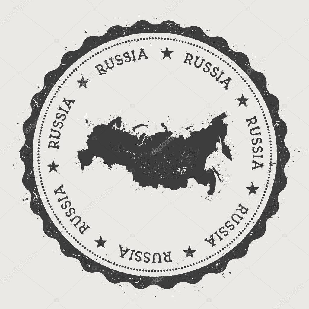 Russian Federation hipster round rubber stamp with country map.