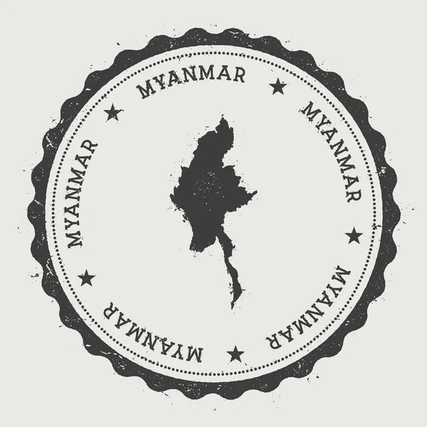 Myanmar Hipster runde Gummimarke mit Länderkarte. — Stockvektor