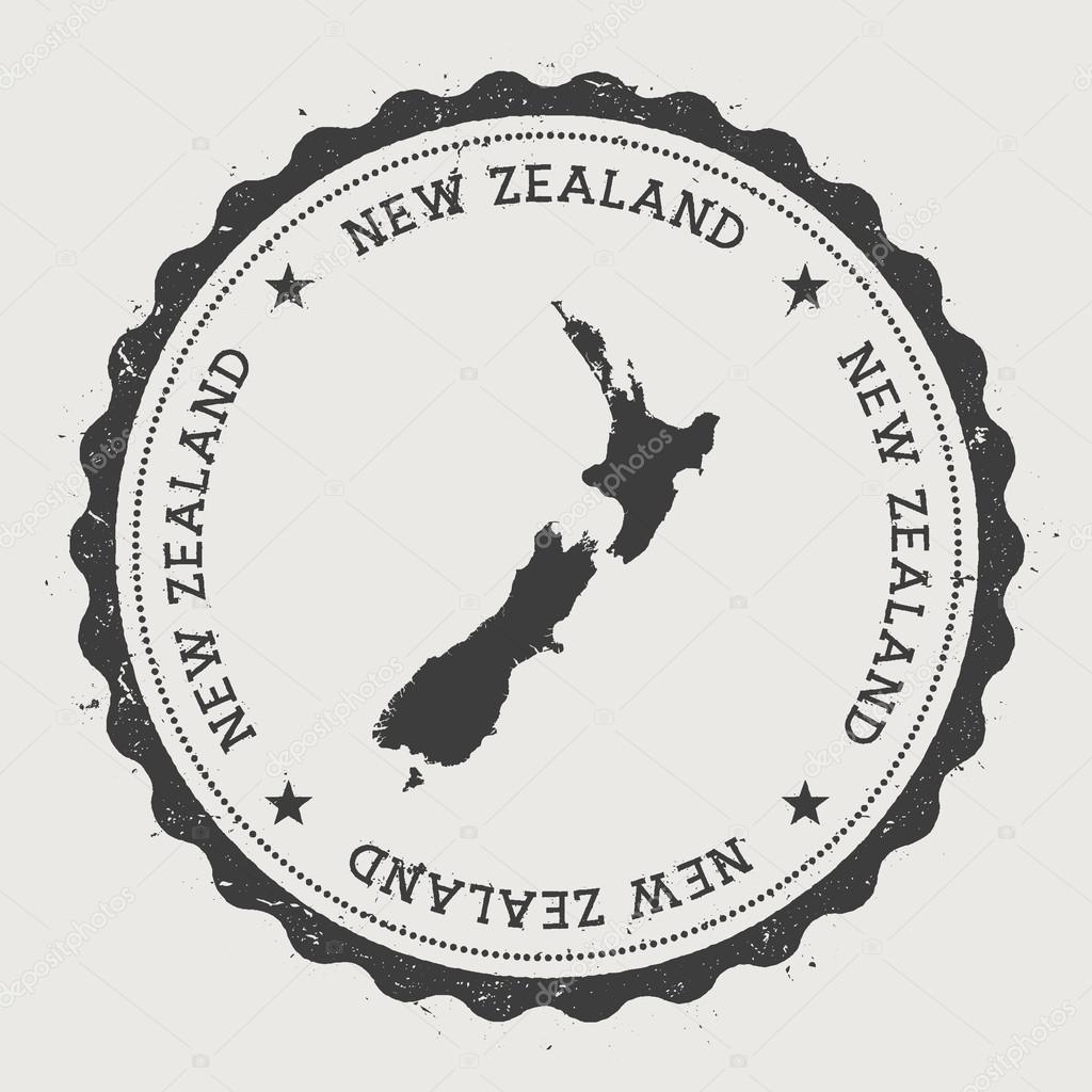 New Zealand hipster round rubber stamp with country map.