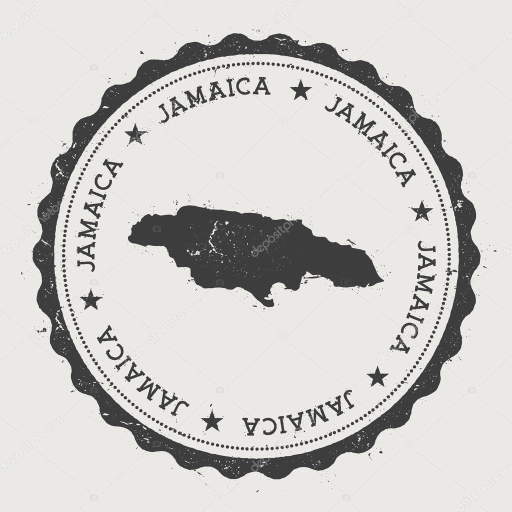 Jamaica hipster round rubber stamp with country map.