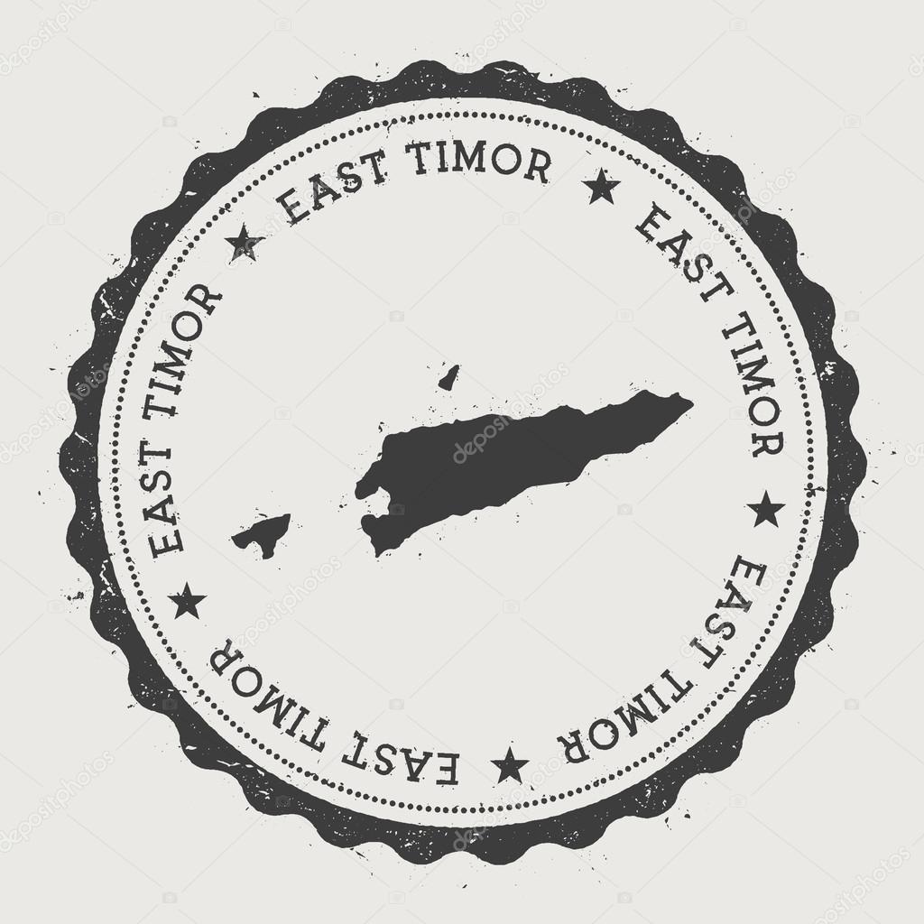 Timor-Leste hipster round rubber stamp with country map.