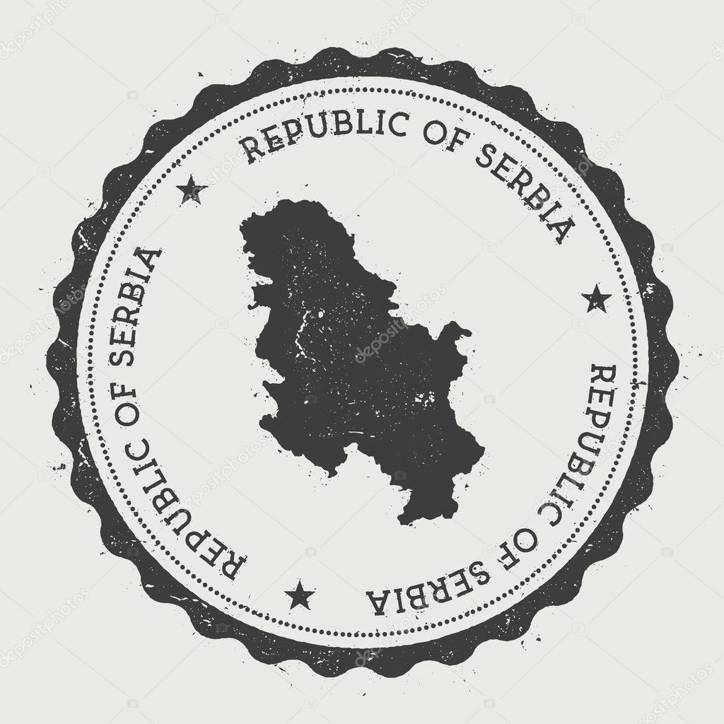 Serbia hipster round rubber stamp with country map.