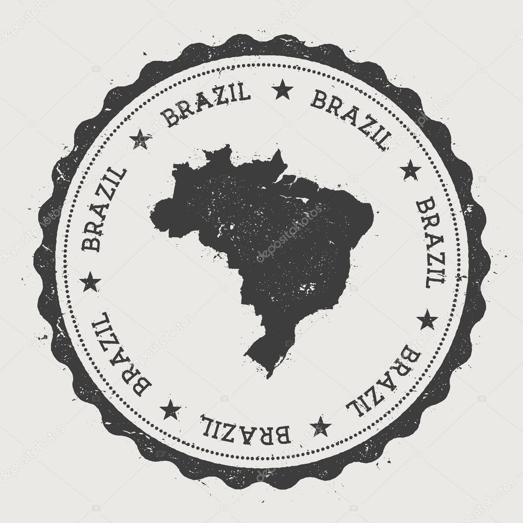 Brazil hipster round rubber stamp with country map.
