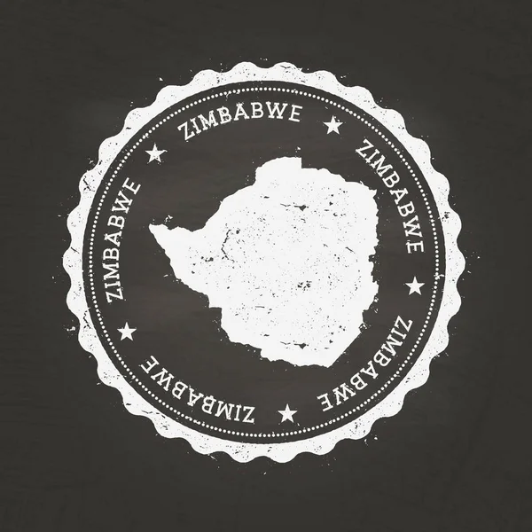 White chalk texture rubber stamp with Republic of Zimbabwe map on a school blackboard.