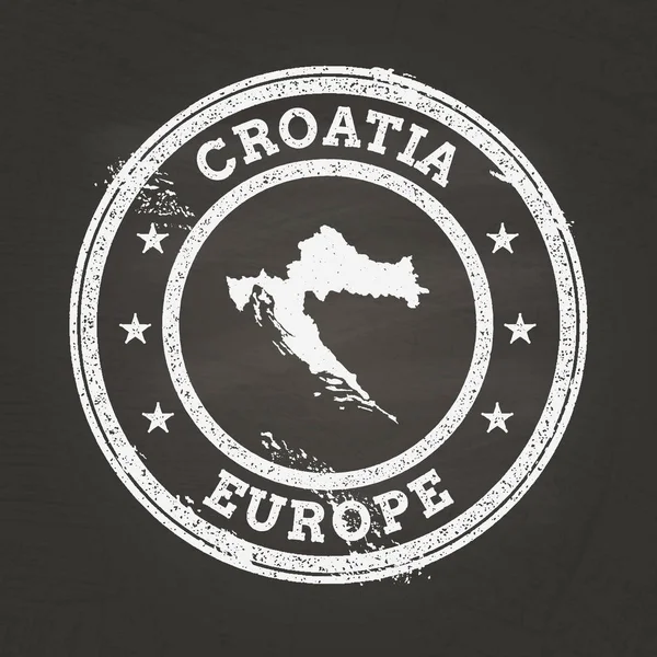 White chalk texture grunge stamp with Republic of Croatia map on a school blackboard.