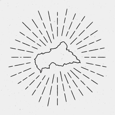 Vektör Orta Afrika Cumhuriyeti harita anahat Retro Sunburst kenarlıklı.