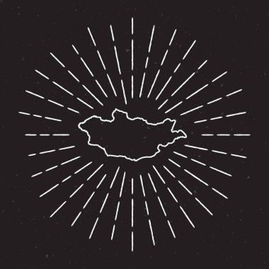 Moğolistan vektör harita anahat Vintage Sunburst kenarlıklı.