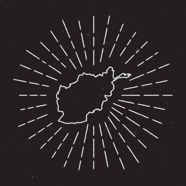 Afganistan vektör harita anahat Vintage Sunburst kenarlıklı.