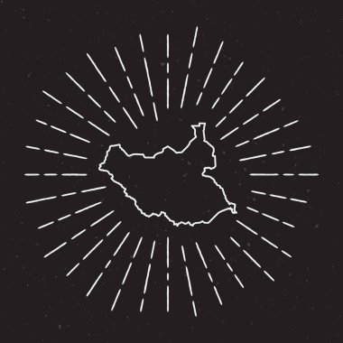 Güney Sudan vektör harita anahat Vintage Sunburst kenarlıklı.