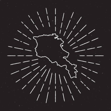 Ermenistan vektör harita anahat Vintage Sunburst kenarlıklı.