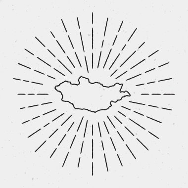 Vektör Moğolistan Haritası anahat Retro Sunburst kenarlıklı.