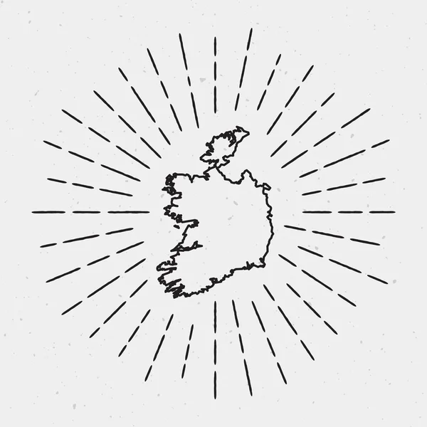 Vector Irlanda Mapa Esquema con Retro Sunburst Border . — Vector de stock