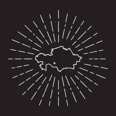 Kazakistan vektör harita anahat Vintage Sunburst kenarlıklı.