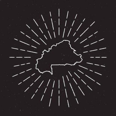 Burkina Faso vektör harita anahat Vintage Sunburst kenarlıklı.