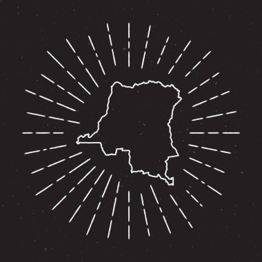 Kongo Demokratik Cumhuriyeti ile Vintage Sunburst sınır vektör harita anahattın.