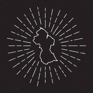 Guyana vektör harita anahat Vintage Sunburst kenarlıklı.