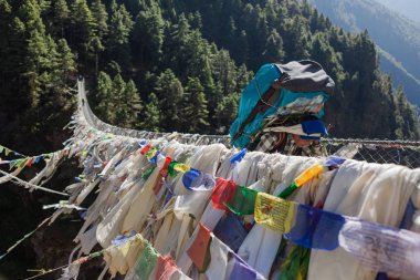 Everest Base Camp Treknepal Ekim 19 2015 asma köprü gorge Sagarmatha Milli Parkı'nda Himalayalar üzerinde