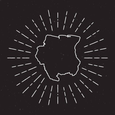 Surinam vektör harita anahat Vintage Sunburst kenarlıklı