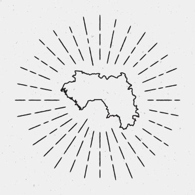 Vektör Gine harita anahat Retro Sunburst kenarlıklı