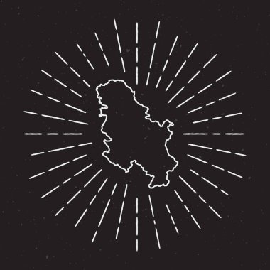 Sırbistan vektör harita anahat Vintage Sunburst kenarlıklı