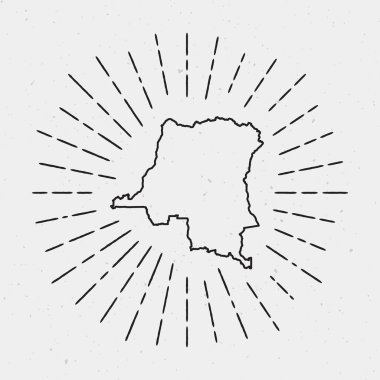 Kongo Demokratik Cumhuriyeti harita anahat Retro Sunburst kenarlıklı vektör