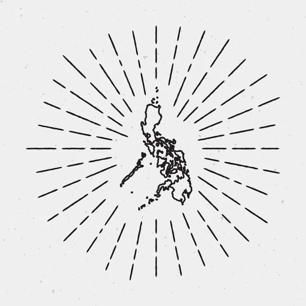 Carte vectorielle Philippines contour avec Sunburst frontière rétro — Image vectorielle