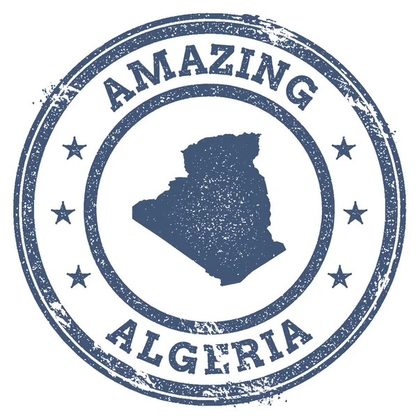 Vintage Amazing Algeria francobollo di viaggio con mappa contorno — Vettoriale Stock