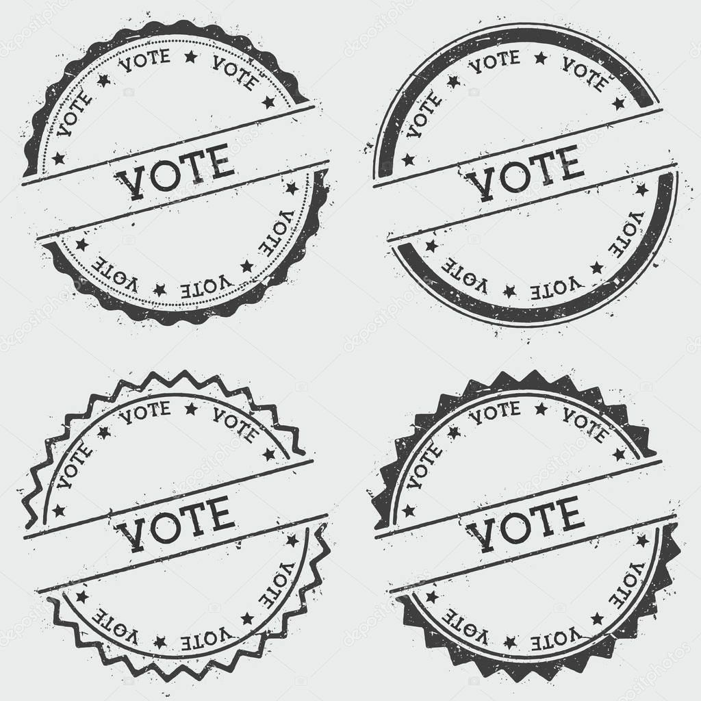 Vote insignia stamp isolated on white background Grunge round hipster seal with text ink texture