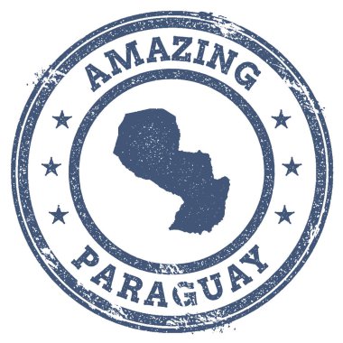 Vintage şaşırtıcı Paraguay seyahat damga harita anahat Paraguay seyahat grunge ile yuvarlak etiket