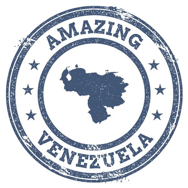 复古惊艳委内瑞拉玻利瓦尔共和国与地图轮廓委内瑞拉旅行邮票 — 图库矢量图片