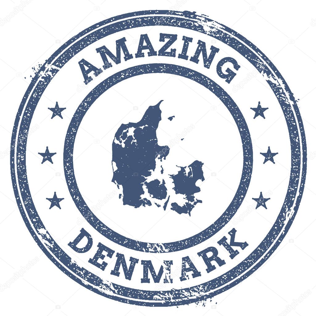 Vintage Amazing Denmark travel stamp with map outline Denmark travel grunge round sticker