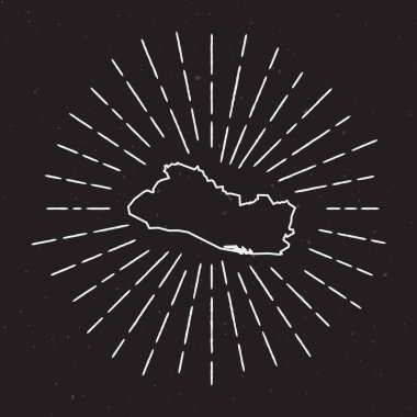 El Salvador vektör harita anahat Vintage Sunburst sınır elle çizilmiş harita Hipster dekorasyonu ile