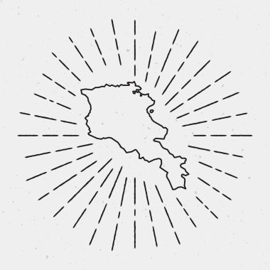 Vektör Ermenistan harita anahat Retro Sunburst sınır elle çizilmiş Hipster dekorasyon eleman siyah