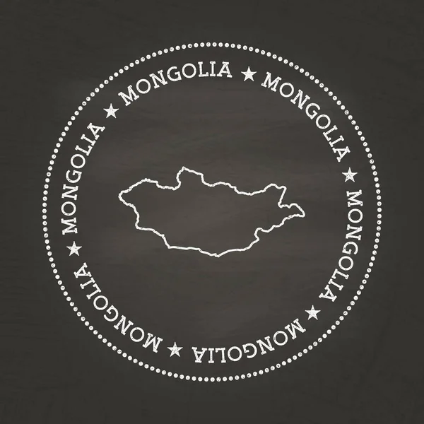 White chalk texture vintage seal with Mongolia map on a school blackboard Grunge rubber seal with