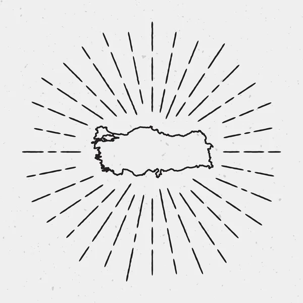 Vector Turquía Mapa contorno con retro Sunburst frontera mano dibujado Hipster decoración elemento negro — Archivo Imágenes Vectoriales