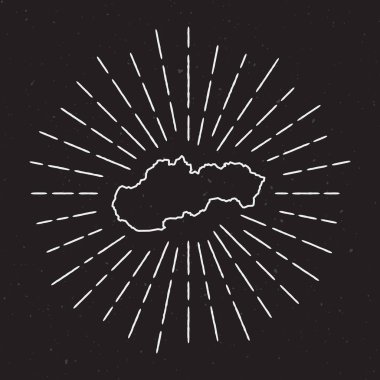 Slovakya vektör harita anahat Vintage Sunburst sınır elle çizilmiş harita Hipster dekorasyonu ile