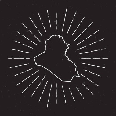 Vintage Sunburst sınır elle çizilmiş harita Hipster dekorasyonu ile birlikte Irak vektör harita anahat
