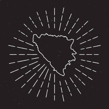 Bosna-Hersek vektör harita anahat Hipster Vintage Sunburst sınır elle çizilmiş harita