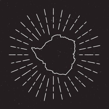 Zimbabve vektör harita anahat Vintage Sunburst sınır elle çizilmiş harita Hipster dekorasyonu ile