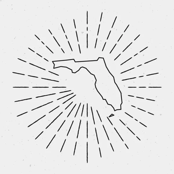 Retro Sunburst Hipster Design Florida Mapa Rodeado de Rayos Vintage Sunburst Trendy dibujado a mano — Vector de stock