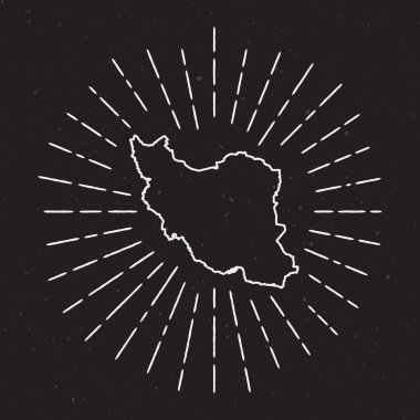 Iran İslam Cumhuriyeti vektör harita anahat Vintage Sunburst sınır elle çizilmiş harita