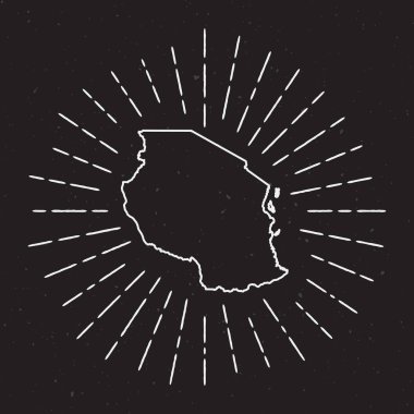 Tanzanya Birleşik Cumhuriyeti vektör harita anahat Vintage Sunburst sınır elle çizilmiş harita