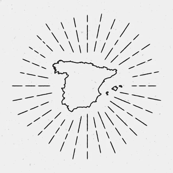 Kontur wektorowy Hiszpania mapę z Retro Sunburst granicy ręcznie rysowane Hipster ozdoba Element czarny — Wektor stockowy