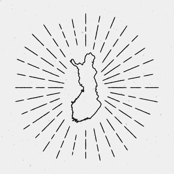 Vector Finlândia Mapa esboço com Retro Sunburst Fronteira mão desenhada Hipster Decoração Elemento Preto —  Vetores de Stock